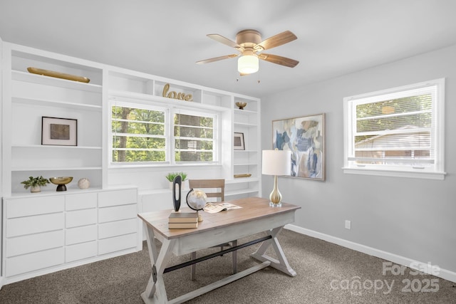 1623 Lumarka Dr, Charlotte, NC 28212 - carpeted office featuring ceiling fan, healthy amount of natural light, and built in features