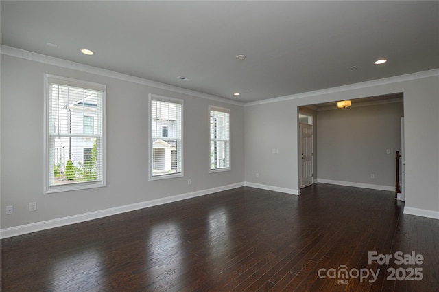10149 Meeting House Dr NW, Huntersville, NC 28078 - unfurnished room with ornamental molding, dark wood-type flooring, and recessed lighting