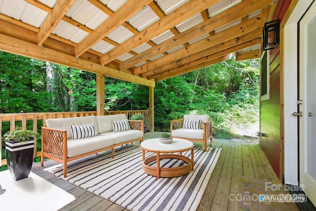 109 Azalea Ave, Swannanoa, NC 28778 - deck with outdoor lounge area and view of scattered trees