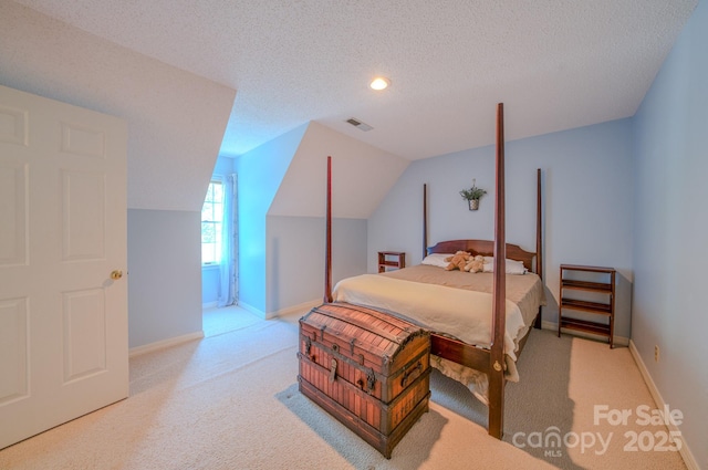 74 Challedon Dr, Candler, NC 28715 - bedroom with carpet flooring, a textured ceiling, lofted ceiling, and recessed lighting