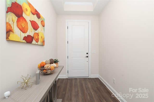 10240 Superb Ln, Charlotte, NC 28215 - doorway to outside with dark wood-style floors and baseboards