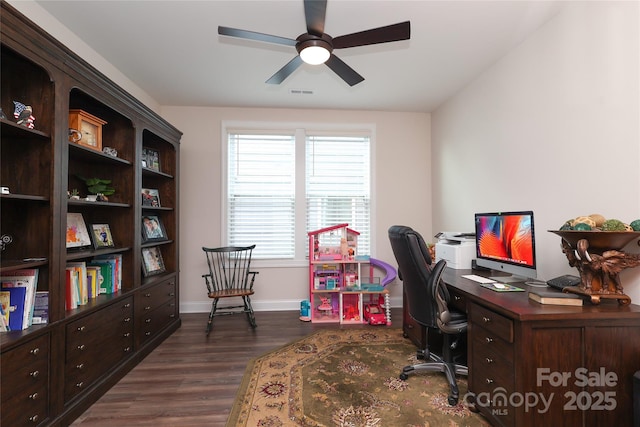 10240 Superb Ln, Charlotte, NC 28215 - office area with dark wood-style flooring and ceiling fan
