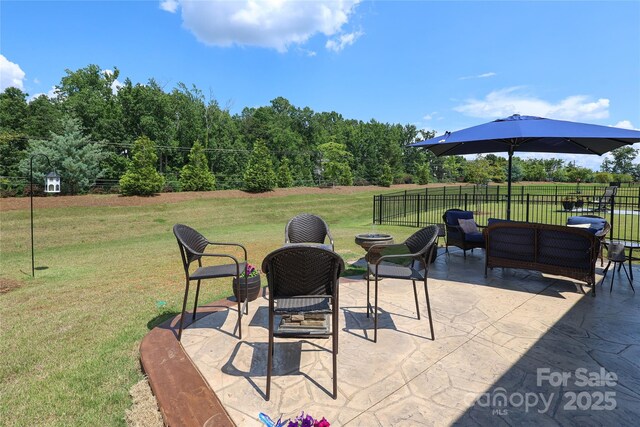10240 Superb Ln, Charlotte, NC 28215 - view of patio with an outdoor living space with a fire pit