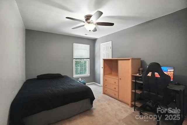 3325 Fortis Ln, Matthews, NC 28105 - bedroom featuring light carpet, a ceiling fan, and an office area