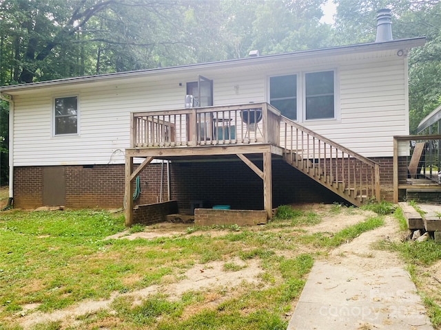 140 Hillside Dr, Salisbury, NC 28147 - rear view of property with stairs, crawl space, and a deck