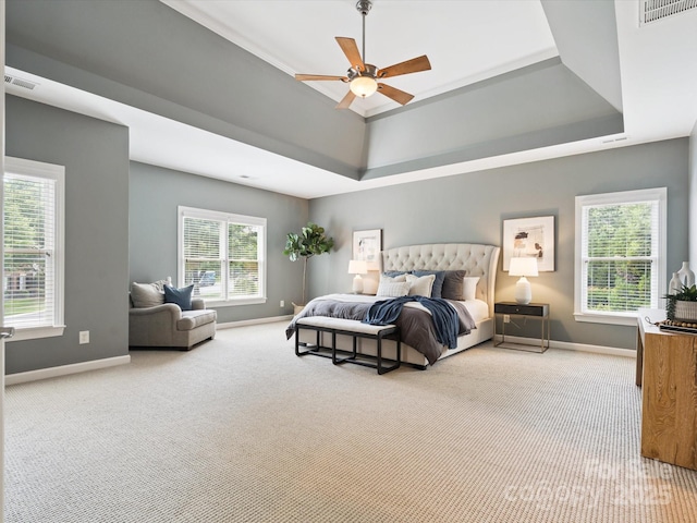2103 Lytton Ln, Matthews, NC 28104 - bedroom with a raised ceiling, carpet, and a ceiling fan