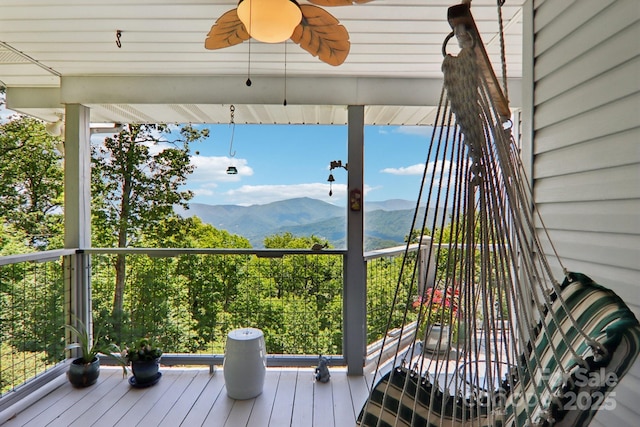 600 Summit Rdg Unit 34, Waynesville, NC 28786 - wooden deck with a mountain view and ceiling fan