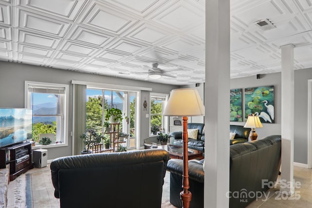 600 Summit Rdg Unit 34, Waynesville, NC 28786 - living room with an ornate ceiling and a ceiling fan