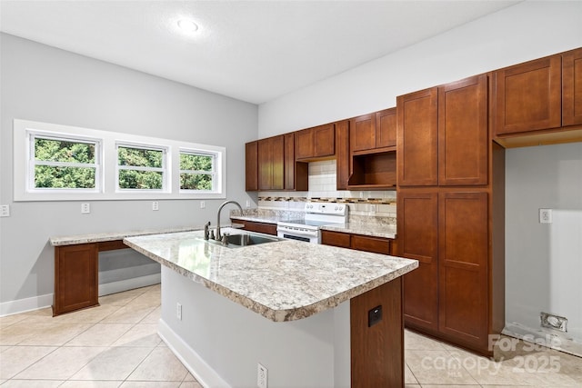 4 Stars Forever Dr, Black Mountain, NC 28711 - kitchen with white electric range oven, light countertops, and light tile patterned flooring