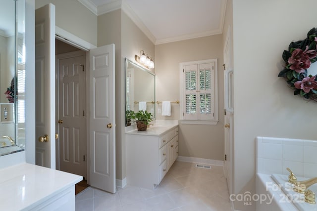 1503 Jack White Dr, Rock Hill, SC 29732 - full bath featuring two vanities, ornamental molding, a bath, and tile patterned floors