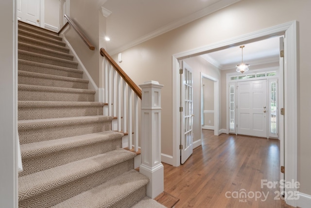 1503 Jack White Dr, Rock Hill, SC 29732 - foyer entrance with stairway, wood finished floors, and crown molding