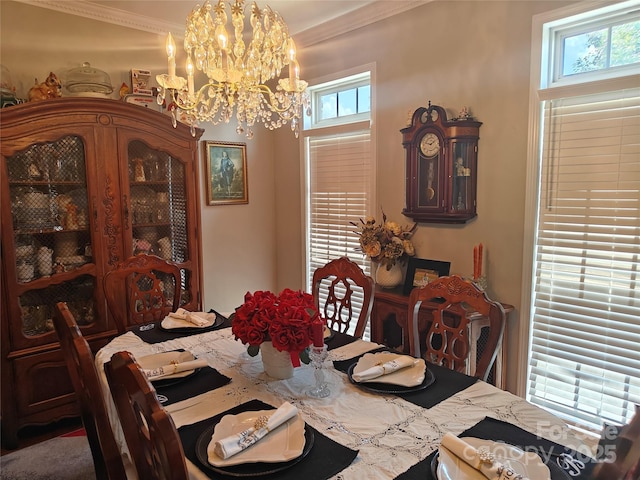 509 E Main St, Rockwell, NC 28138 - dining area with crown molding, a chandelier, and healthy amount of natural light
