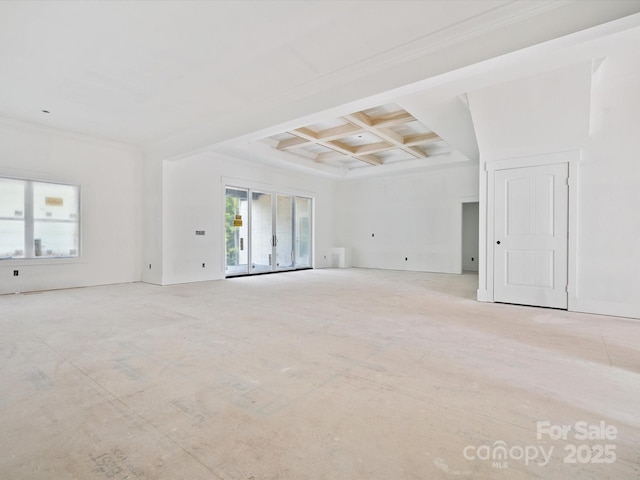 8018 Fairmont Dr, Waxhaw, NC 28173 - empty room with coffered ceiling, beam ceiling, and crown molding