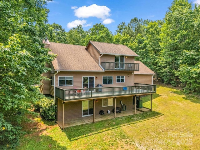 244 Timberlake Rd, Bostic, NC 28018 - rear view of house featuring a lawn, a patio, a balcony, a deck, and roof with shingles