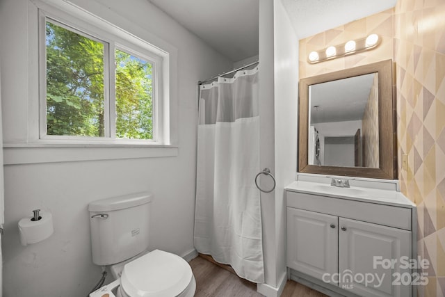 3276 Howard Gap Rd, Hendersonville, NC 28792 - full bathroom with vanity, wood finished floors, and curtained shower