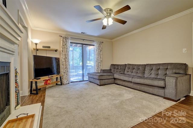 4130 Charlotte Hwy # G, Lake Wylie, SC 29710 - living room featuring crown molding, a ceiling fan, and wood finished floors