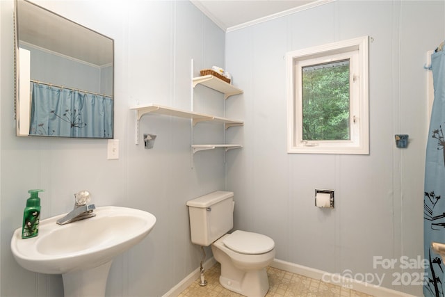 227 Acorn Ln, Pisgah Forest, NC 28768 - full bathroom with crown molding, a decorative wall, and a shower with curtain