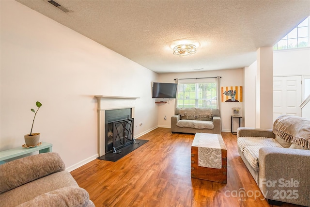 1274 Winding Path Rd, Clover, SC 29710 - living room with plenty of natural light, wood finished floors, a textured ceiling, and a fireplace