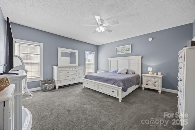 315 Talon Dr, Salisbury, NC 28147 - bedroom with dark colored carpet, a textured ceiling, and ceiling fan