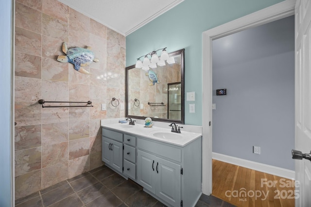 315 Talon Dr, Salisbury, NC 28147 - bathroom with ornamental molding and double vanity