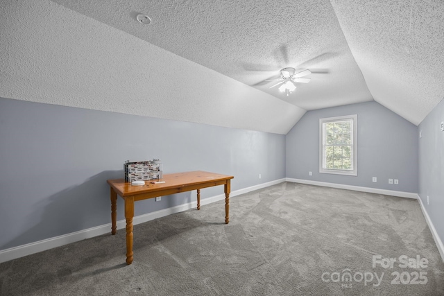 315 Talon Dr, Salisbury, NC 28147 - additional living space featuring ceiling fan, a textured ceiling, carpet, and vaulted ceiling