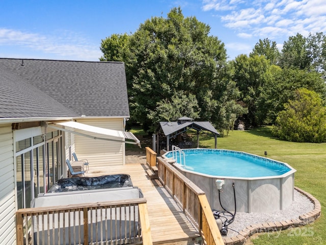 315 Talon Dr, Salisbury, NC 28147 - swimming pool with a gazebo, a wooden deck, and a yard