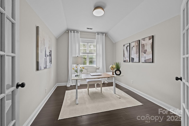 8225 Ballymore Ct, Huntersville, NC 28078 - office area with dark wood-type flooring and vaulted ceiling