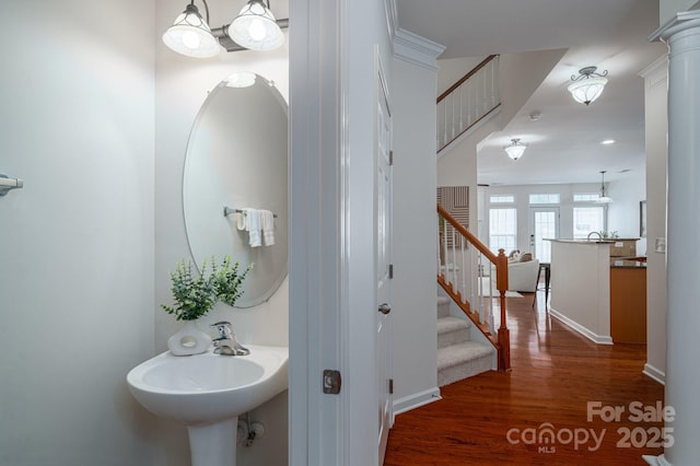 734 Naramore St, Davidson, NC 28036 - bathroom featuring wood finished floors and a sink