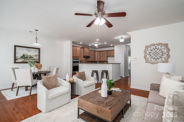 734 Naramore St, Davidson, NC 28036 - living area featuring light wood finished floors, ceiling fan, and recessed lighting