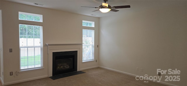 162 Autumn Falls Dr, Lake Wylie, SC 29710 - unfurnished living room featuring carpet floors, plenty of natural light, and ceiling fan