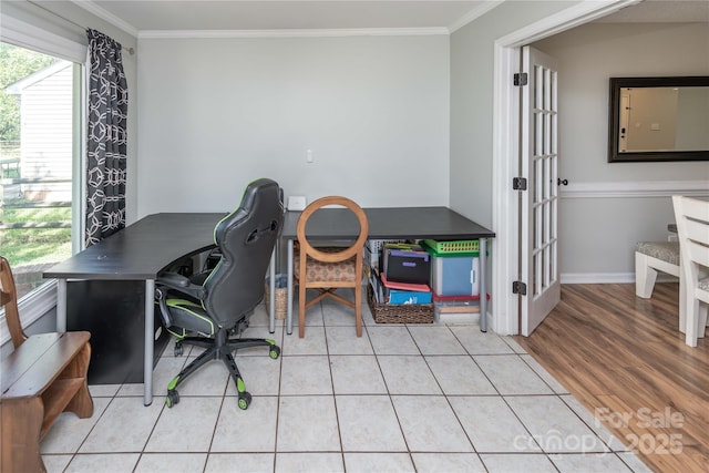 2085 Chapel Creek Rd SW, Concord, NC 28025 - office area with crown molding and light tile patterned flooring