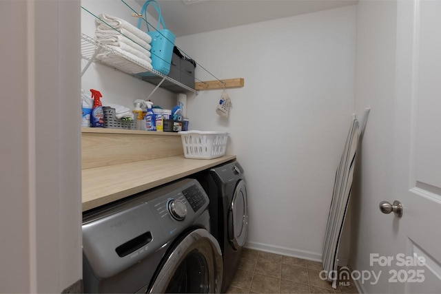 864 Pointe Andrews Dr, Concord, NC 28025 - laundry room featuring washer and dryer and dark tile patterned flooring