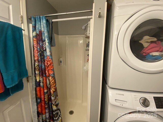 4303 Grier St, Gastonia, NC 28056 - washroom featuring stacked washer / dryer