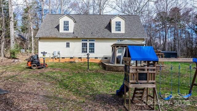 7648 Forest Oak Dr, Denver, NC 28037 - rear view of house featuring crawl space, a gazebo, a yard, and roof with shingles
