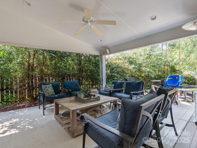 13930 Daltrey Ln, Charlotte, NC 28277 - view of patio featuring an outdoor hangout area and a ceiling fan