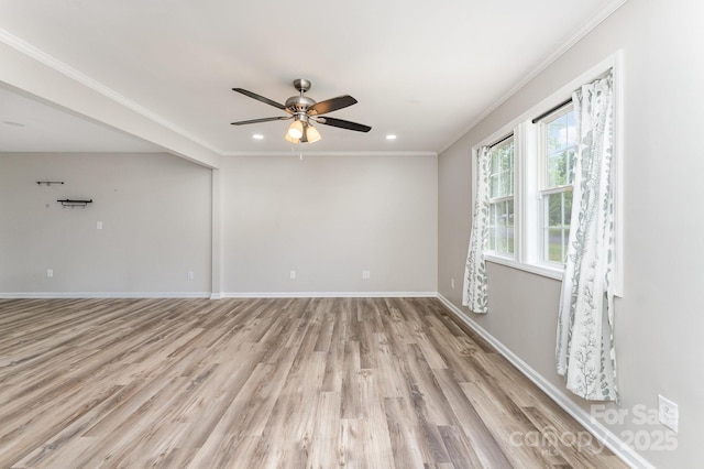 611 King Arthur Dr, Gastonia, NC 28056 - spare room with light wood-style floors, crown molding, a ceiling fan, and recessed lighting