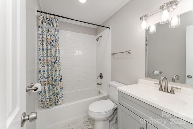 611 King Arthur Dr, Gastonia, NC 28056 - bathroom featuring shower / bath combo, vanity, and crown molding