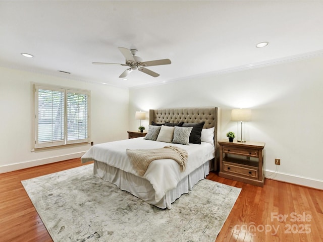 6546 Chestnut Grove Ln, Charlotte, NC 28210 - bedroom with wood finished floors, recessed lighting, a ceiling fan, and ornamental molding