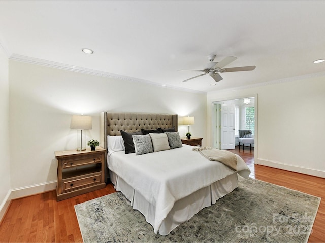 6546 Chestnut Grove Ln, Charlotte, NC 28210 - bedroom featuring ornamental molding, wood finished floors, recessed lighting, and ceiling fan