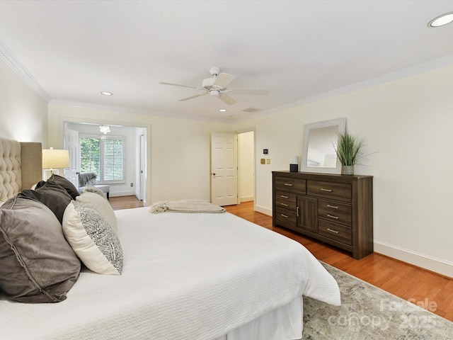 6546 Chestnut Grove Ln, Charlotte, NC 28210 - bedroom with ornamental molding, wood finished floors, a ceiling fan, and recessed lighting