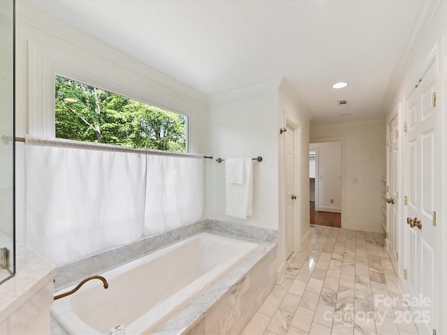 6546 Chestnut Grove Ln, Charlotte, NC 28210 - full bath with plenty of natural light, a bath, recessed lighting, and marble finish flooring