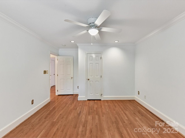 6546 Chestnut Grove Ln, Charlotte, NC 28210 - spare room featuring ornamental molding, light wood-type flooring, ceiling fan, and recessed lighting