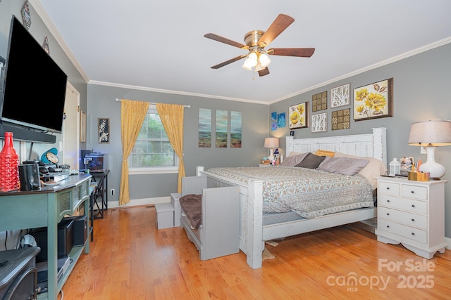 705 Townsend Ave, Gastonia, NC 28052 - bedroom with crown molding, light wood-style flooring, and a ceiling fan