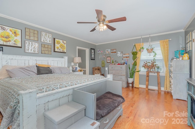 705 Townsend Ave, Gastonia, NC 28052 - bedroom with light wood-style flooring, ornamental molding, and a ceiling fan