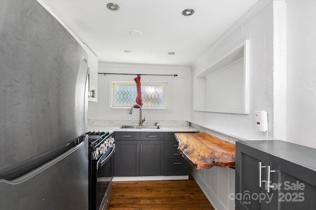 351 Dove Haven Ln, Hendersonville, NC 28791 - kitchen with stainless steel appliances, dark wood-style floors, crown molding, and light countertops