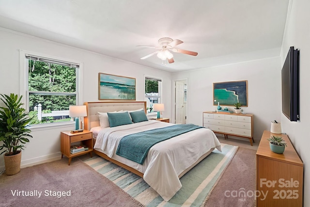 3333 Tanglewood Dr, Rock Hill, SC 29732 - bedroom featuring multiple windows, ceiling fan, carpet, and ornamental molding
