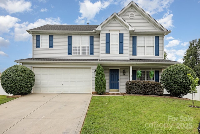 5128 Balsam Bark Ln, Fort Mill, SC 29708 - traditional home with a garage, a front lawn, concrete driveway, and covered porch