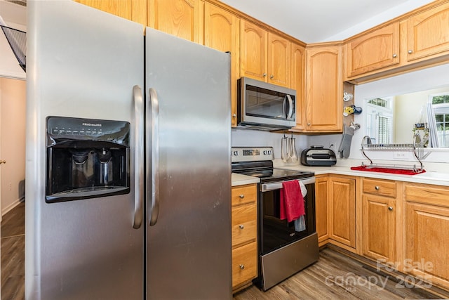 5128 Balsam Bark Ln, Fort Mill, SC 29708 - kitchen featuring appliances with stainless steel finishes, dark wood-type flooring, and light countertops
