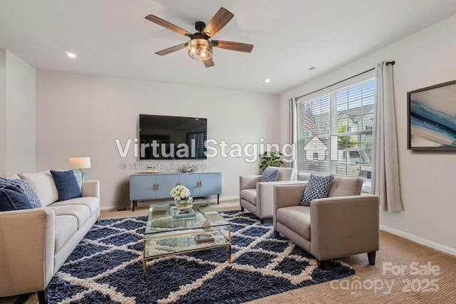 5037 Patton Dr, Gastonia, NC 28056 - carpeted living area with a ceiling fan and recessed lighting