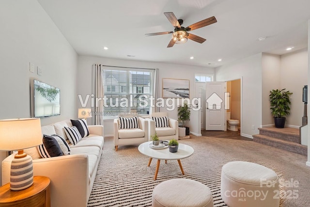 5037 Patton Dr, Gastonia, NC 28056 - living area featuring a ceiling fan and recessed lighting